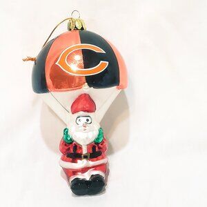 Chicago Bears Parachuting Santa Blown Glass Christmas Ornament 5"